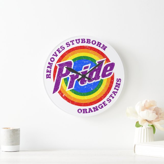 Remove Stubborn Orange Stains Pride Month LGBTQ Large Clock (Home)