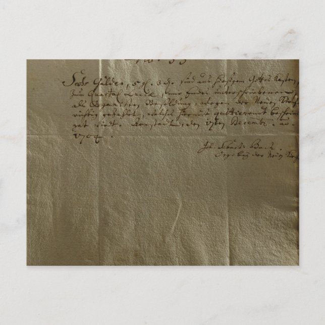Remuneration Receipt, 17th December, 1704 Postcard (Front)
