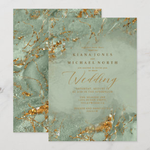 Remy ID644  Marble Glitter Wedding Sage Green Invitation
