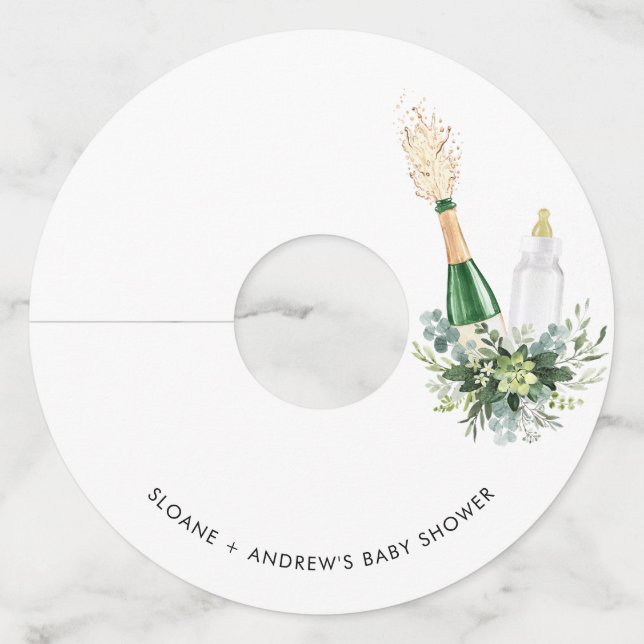 REMY Poppin Bottles Baby Shower Wine Glass Tag (Front)