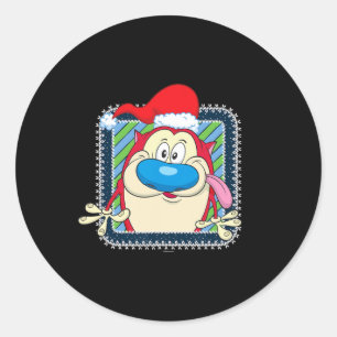 Ren And Stimpy Festive Christmas Santa Hat Stimpy  Classic Round Sticker