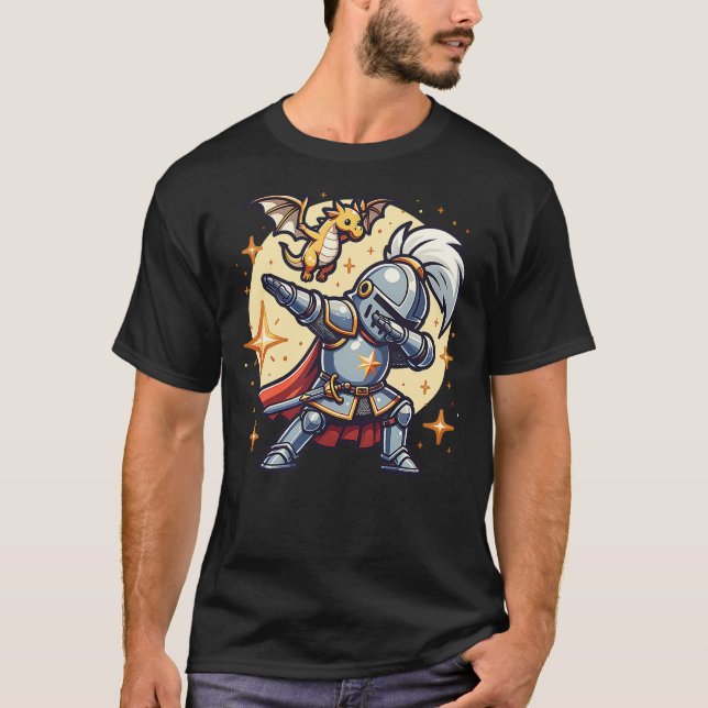 Ren Faire Dabbing Medieval Knight Dragon Funny Ren T-Shirt (Front)