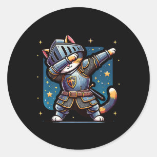 Ren Faire Mediaeval Knight Dabbing Cat Kitten Funn Classic Round Sticker