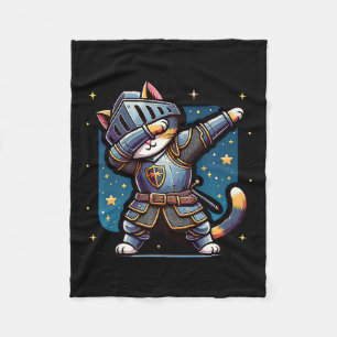 Ren Faire Mediaeval Knight Dabbing Cat Kitten Funn Fleece Blanket