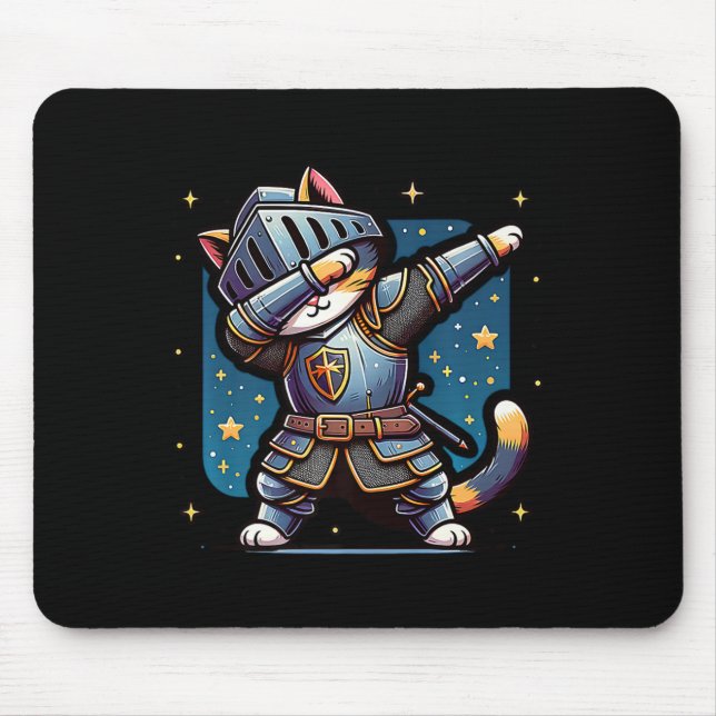 Ren Faire Mediaeval Knight Dabbing Cat Kitten Funn Mouse Mat (Front)