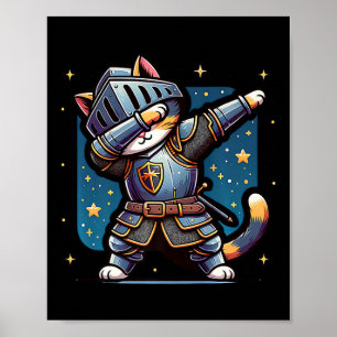 Ren Faire Mediaeval Knight Dabbing Cat Kitten Funn Poster