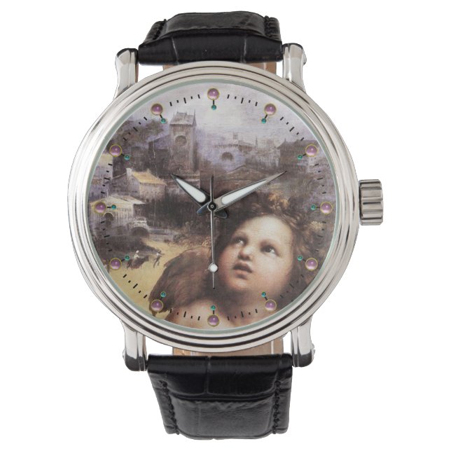 RENAISSANCE ANGEL IN LANDSCAPE,Pink Gemstones Watch (Front)