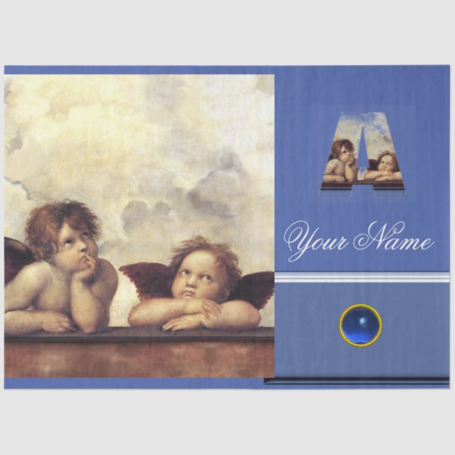 RENAISSANCE ANGELS A LETTER Monogram Blue Tissue Paper (Front)