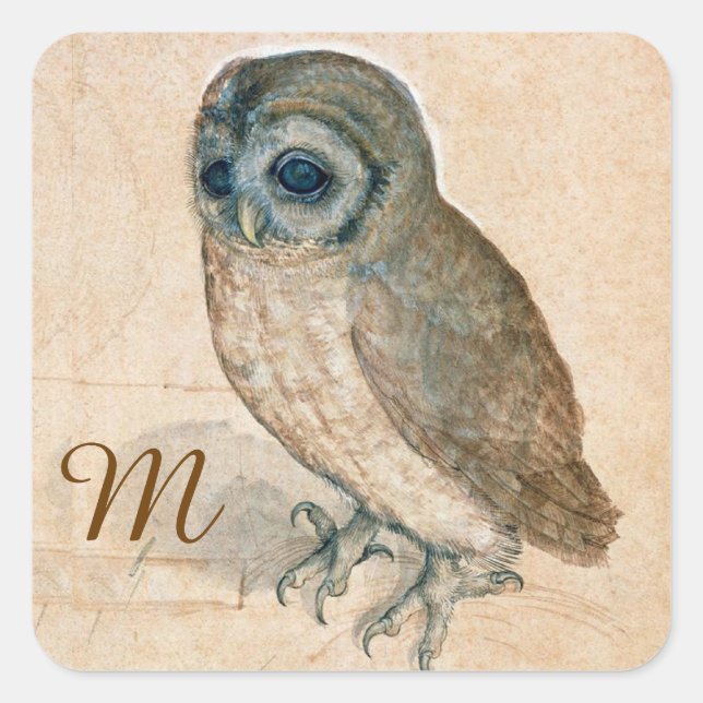 RENAISSANCE ANIMAL DRAWINGS /THE OWL Monogram Square Sticker (Front)