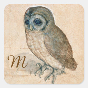 RENAISSANCE ANIMAL DRAWINGS /THE OWL Monogram Square Sticker