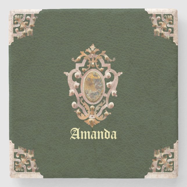 Renaissance Antique Style (Green) Stone Coaster (Front)