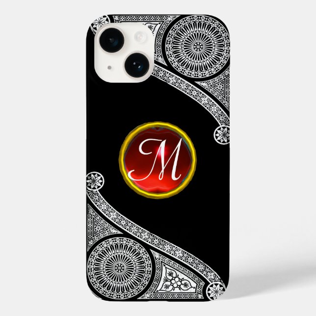 RENAISSANCE ARCHITECT Black White Red Gem Monogram Case-Mate iPhone Case (Back)
