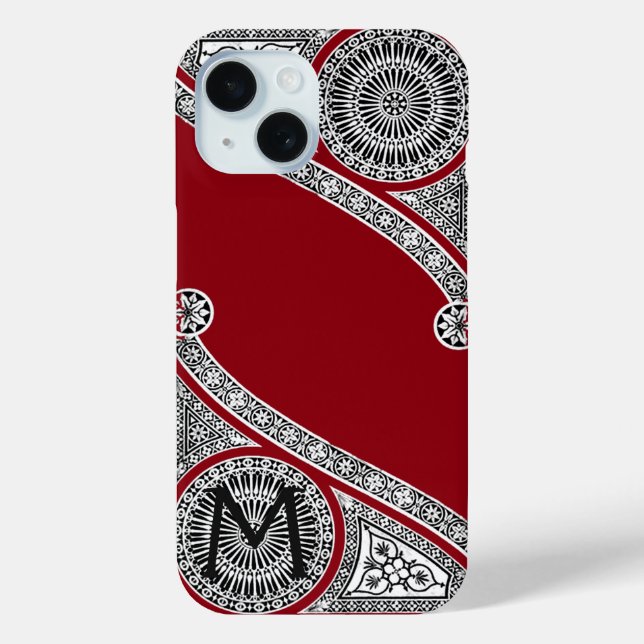 RENAISSANCE ARCHITECT Red Burgundy Monogram Case-Mate iPhone Case (Back)