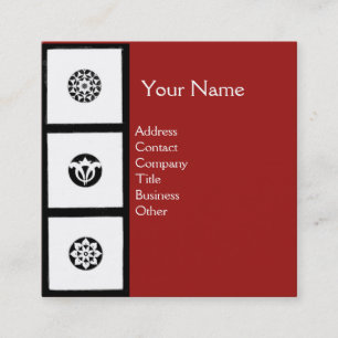 RENAISSANCE Black White Red Geometric Floral Square Business Card