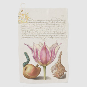 Renaissance Calligraphy Art Pink Tulip and Pear Golf Towel