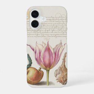 Renaissance Calligraphy Art Pink Tulip and Pear iPhone 16 Case