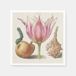 Renaissance Calligraphy Art Pink Tulip and Pear Napkin