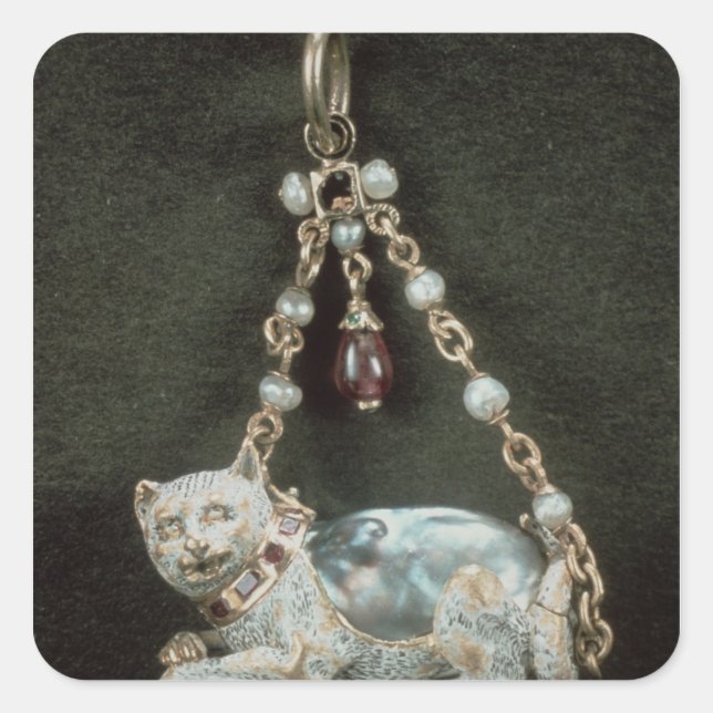 Renaissance cat pendant square sticker (Front)