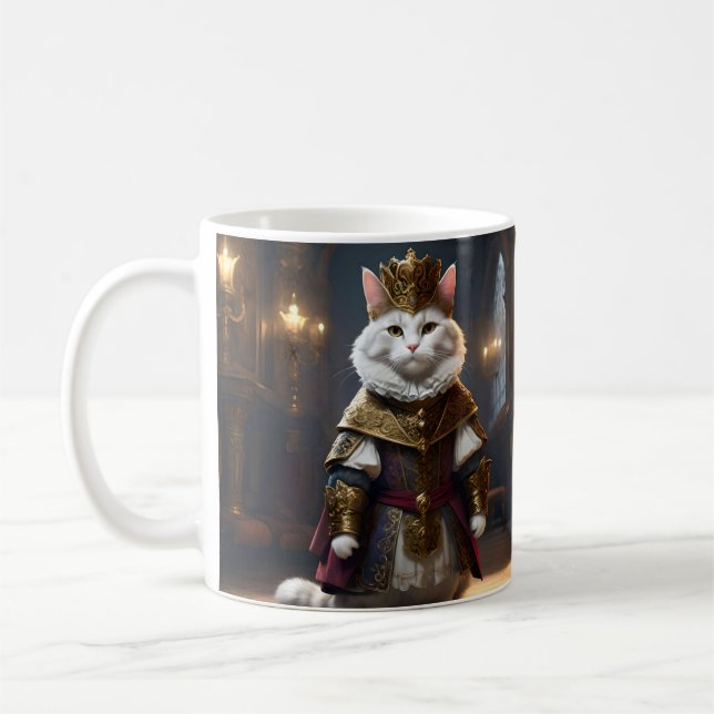 Renaissance Dressed White Cat, Mug (Left)