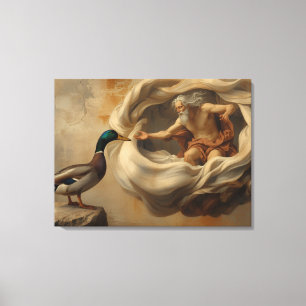 Renaissance Duck Parody Art – Funny Duck Reaching  Canvas Print