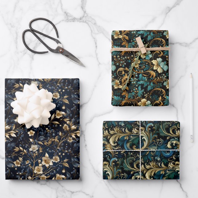 Renaissance Elegance: Vintage Pattern Design Wrapping Paper Sheet (Front)
