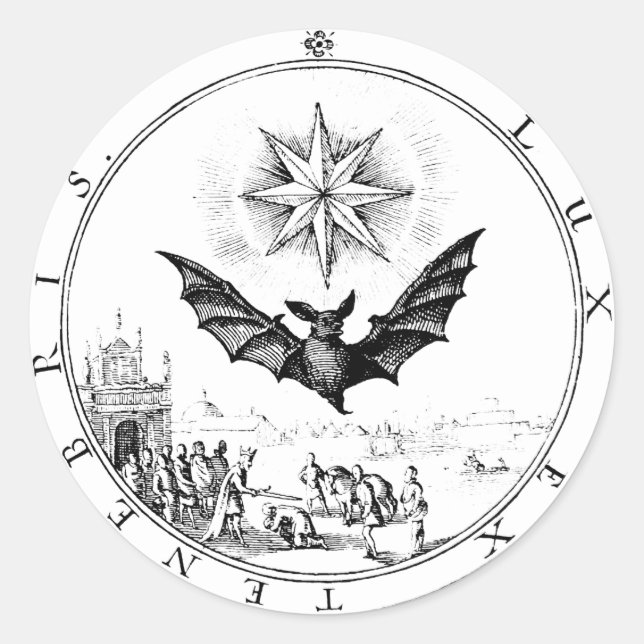 Renaissance Emblem Bat and Candle Classic Round Sticker (Front)