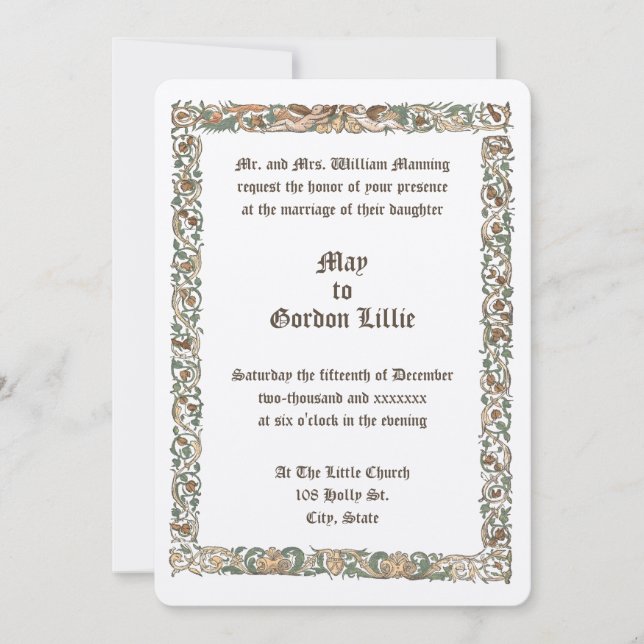 Renaissance Era ca. 1550 Floral Border Wedding Invitation (Front)