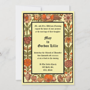 Renaissance Era Fruit & Floral Woodcut Wedding Invitation