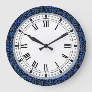 Renaissance floral dark blue large clock