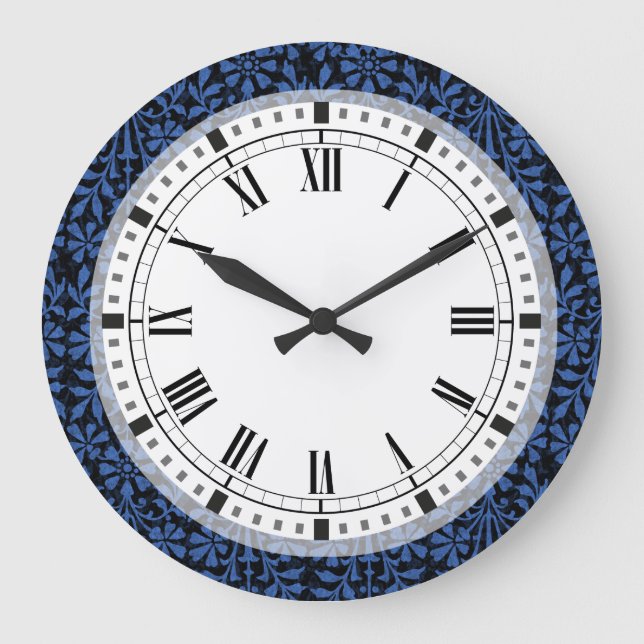 Renaissance floral dark blue large clock (Front)