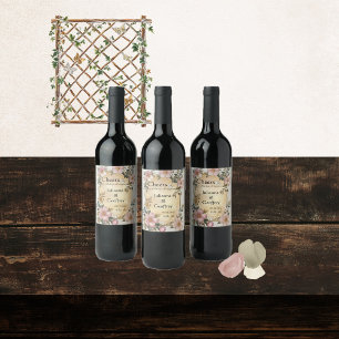 Renaissance Floral Frame Wedding Wine Labels