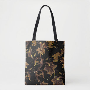 Renaissance Golden Floral Embroidery Pattern Tote Bag