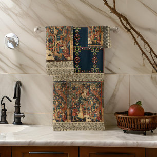 Renaissance Greek Lace Black Gold Beige Bath Towel