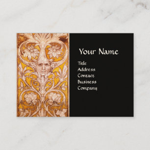 RENAISSANCE GROTESQUE FACE,GOLD BLACK FLORAL BUSINESS CARD