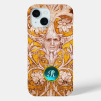RENAISSANCE GROTESQUE FACE , GOLD FLORAL MONOGRAM