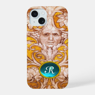 RENAISSANCE GROTESQUE FACE , GOLD FLORAL MONOGRAM iPhone 15 CASE