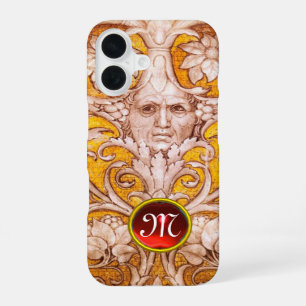RENAISSANCE GROTESQUE FACE , GOLD FLORAL MONOGRAM iPhone 16 CASE