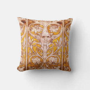 RENAISSANCE GROTESQUE FACE , GOLD WHITE FLORAL CUSHION