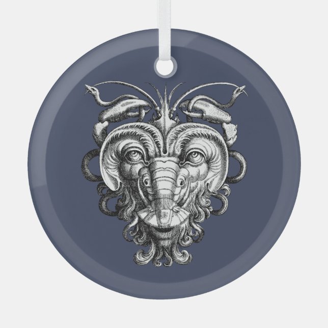 Renaissance Grotesque Gargoyle Face Lobster Man Glass Tree Decoration (Front)