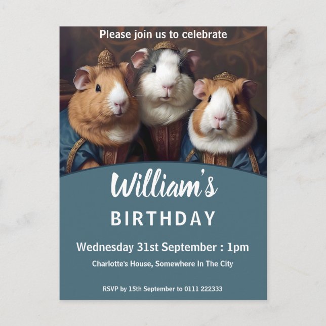 Renaissance Guinea Pigs Birthday Party Invitation Postcard (Front)
