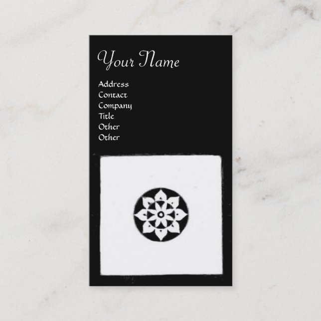 RENAISSANCE HARMONY Black White Geometric Floral Business Card (Front)
