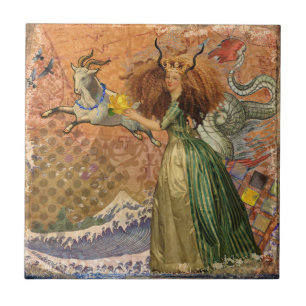 Renaissance Lady Capricorn Fantasy Vintage Zodiac Tile