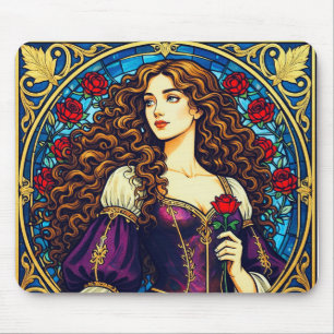 Renaissance lady with rose mouse mat