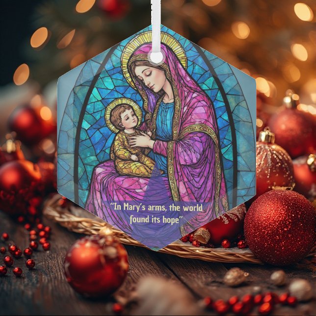 Renaissance Madonna and Child Sacred Art Minimal Glass Tree Decoration (Renaissance Madonna and Child Sacred Art Minimal Glass Ornament)