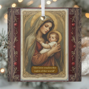 Renaissance Madonna and Child Serene Holy Vintage  Glass Tree Decoration