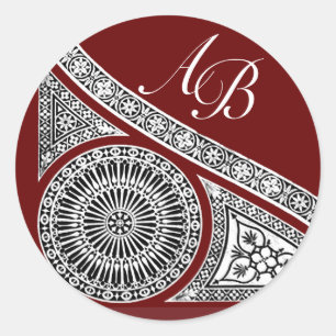 RENAISSANCE MONOGRAM ,red Classic Round Sticker