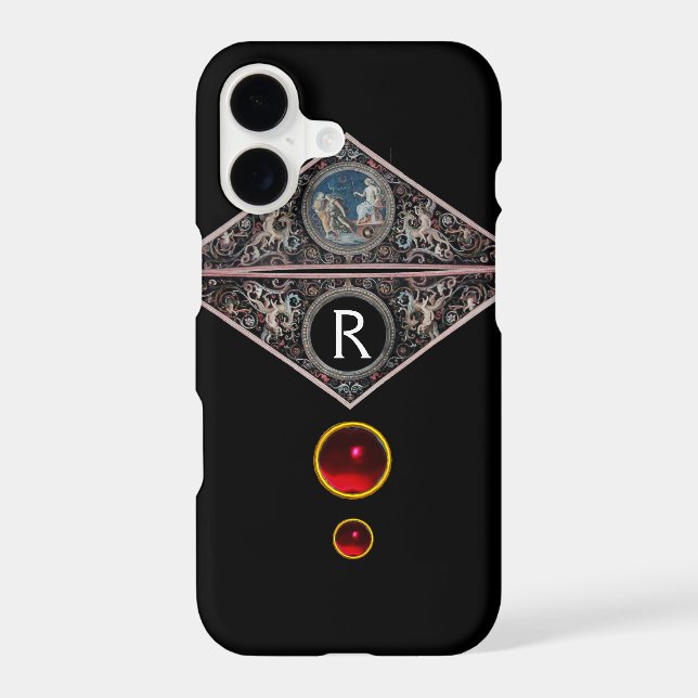 RENAISSANCE MONOGRAM WITH RED RUBY GEMSTONES Black (Back)