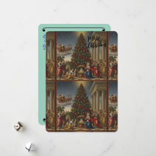 Renaissance Nativity Santa Christmas Card 5 x 7