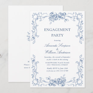 Renaissance Ornate Dusty Blue ENGAGEMENT PARTY Invitation