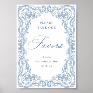 Renaissance Ornate Dusty Blue Favors Wedding Poster